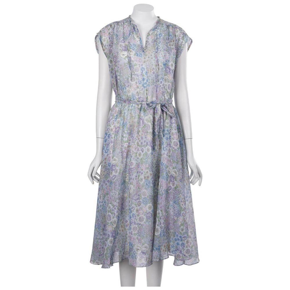 Coco California Vintage Dress XS/S Floral Print Tie Neck Belt Casual 60s 70s